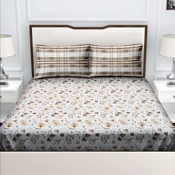 Aura Brown & White Floral 180 TC Queen Bedsheet with 2 Pillow Covers-image-57