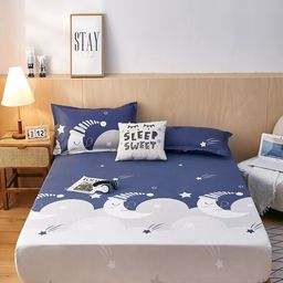 JC HOME Blue & White Graphic Printed 160 TC Single Bedsheet-image-68