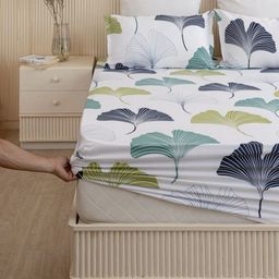 HOMEMONDE Blue & White Floral 210 TC Queen Bedsheet with 2 Pillow Covers-image-42