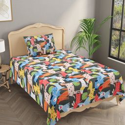 Gulaab Jaipur Grey & Blue Graphic Polycotton 210 TC Single Bedsheet With 1 Pillow Cover-37