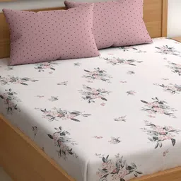 CHHAVI INDIA Pink & White Floral 210 TC Double King Bedsheet With 2 Pillow Covers-image-80