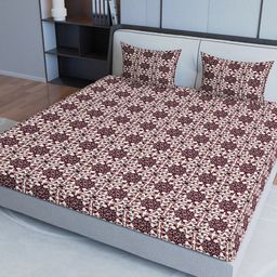 Aura Maroon & White Ethnic Motifs Cotton 200 TC Queen Bedsheet with 2 Pillow Covers-picture-46