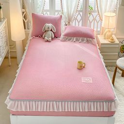 JC HOME Pink & Grey 160 TC Fitted King Bedsheet with 2 Pillow Covers-image-72