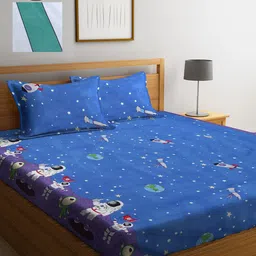 KLOTTHE Blue & Green Cartoon Characters 210 TC 2 King Bedsheet with 4 Pillow Covers-image-23