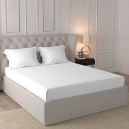 PIZUNA LINENS White Cotton 400 TC Queen Bedsheet With 2 Pillow Covers-picture-36