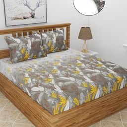 MORADO Charcoal & Yellow Floral Printed 210 TC Fitted Queen Bedsheet With 2 Pillow Covers-image-90