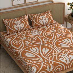CHHAVI INDIA Orange & White Ethnic Motifs 210 TC Queen Bedsheet With 2 Pillow Covers-image-47