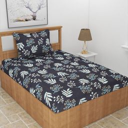 MORADO Snow Black & Blue Floral Printed 210 TC Queen Bedsheet & Pillow Covers-image-93