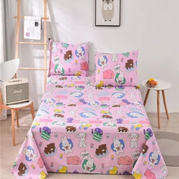 JC HOME Pink & White Conversational 160 TC King Bedsheet with 2 Pillow Covers-image-49