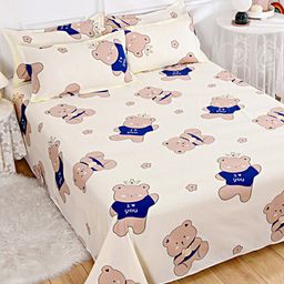 JC HOME Cream Coloured & Blue Printed 140 TC Single Bedsheet & Pillow Cover-image-27