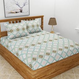 BREVARD Blue & Green Geometric 210 TC Queen Bedsheet with 2 Pillow Covers-picture-27