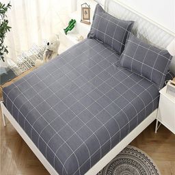 JC HOME Grey  White Geometric 140 TC Single Bedsheet With 1 Pillow Covers-picture-22