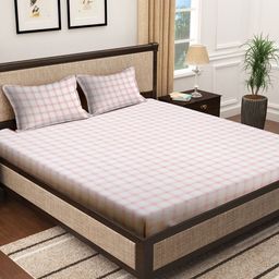 KLOTTHE Book Fold White & Brown Geometric 300TC Fitted King Bedsheet With 2 Pillow Covers-image-21
