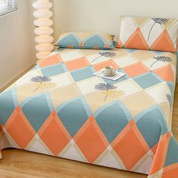 JC HOME Blue & White Geometric 186 TC Cotton King Bedsheet & Pillow Covers-image-59