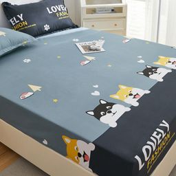 JC HOME Grey & Black Printed 160 TC Fitted Queen Bedsheet & 2 Pillow Covers-image-42