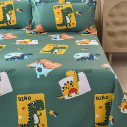 JC HOME Green & Yellow 200 TC Cotton Queen Bedsheet with 2 Pillow Covers-image-76