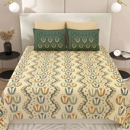 LIVING ROOTS Yellow & Blue Ethnic Motifs 300 TC Cotton King Bedsheet with 2 Pillow Covers-picture-15