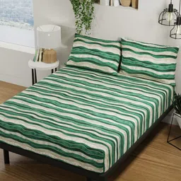 BIANCA Platinum Green Striped 144 TC Pure Cotton Queen Bedsheet with 2 Pillow Covers-42