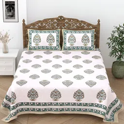 Comfowell White & Pink Floral Cotton 240 TC King Bedsheet With 2 Pillow Covers-image-21