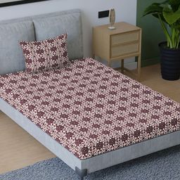 Aura Maroon & White Ethnic Motifs Cotton 200 TC Single Bedsheet with Pillow Cover-picture-12