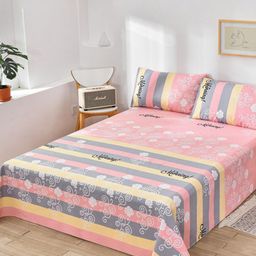 JC HOME Pink & Grey Striped 160 TC Single Bedsheet & Pillow Cover-image-40