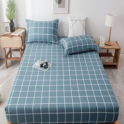 JC HOME Blue Geometric Cotton Fitted 230 TC King Bedsheet with 2 Pillow Covers-image-62