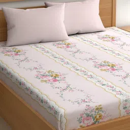 CHHAVI INDIA Pink & Yellow Floral Microfiber 210 TC King Bedsheet With 2 Pillow Covers-image-91