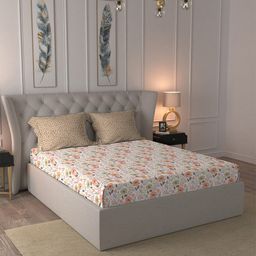 MYTRIDENT Pink  White Floral Pure Cotton 120 TC Queen Bedsheet With 2 Pillow Covers-image-83