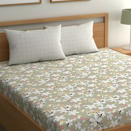 CHHAVI INDIA Green & White Floral Microfiber 210 TC King Bedsheet with 2 Pillow Covers-image-94