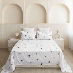 HOMEMONDE White & Brown Floral 210 TC Single Bedsheet with 2 Pillow Covers-picture-39