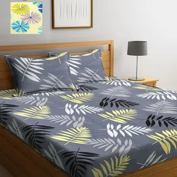 KLOTTHE Grey & Yellow Floral 210 TC 2 King Bedsheet with 4 Pillow Covers-picture-14