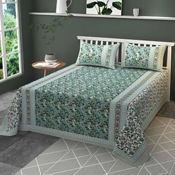 CLIO'S HERITAGE STORE Green Ethnic Motifs 210 TC Cotton King Bedsheet With 2 Pillow Covers-image-6