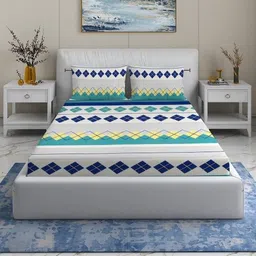 Quirky Home White & Blue 200 TC Queen Bedsheet with 2 Pillow Covers-image-31