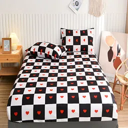 JC HOME Black & White Geometric Fitted 140 TC King Bedsheet With 2 Pillow Covers-50