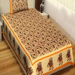 Aura Yellow & Orange Ethnic Motifs Single Bedsheet With 2 Pillow Covers-image-0