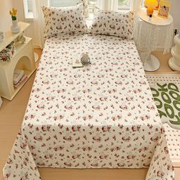 JC HOME Beige & Red Floral 240 TC Cotton Single Bedsheet with 1 Pillow Covers-image-49