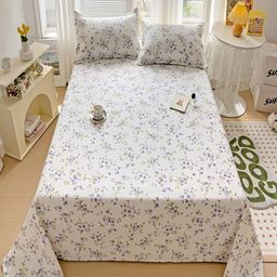 JC HOME White & Purple Floral Cotton King Bedsheet with 2 Pillow Covers-image-43