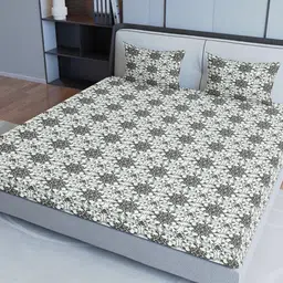 Sangria  Grey & White Geometric Pure Cover 200 TC Queen Bedsheet With 2 Pillow Covers-picture-18