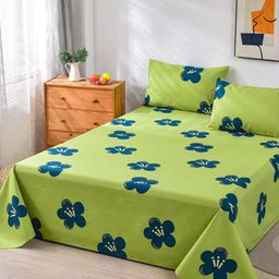 JC HOME Green & Navy Blue Floral 160 TC King Bedsheet With 2 Pillow Covers-image-51
