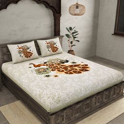 JAIPUR FABRIC Grey & Brown Printed Cotton 250 TC King Bedsheet with 2 Pillow Covers-16