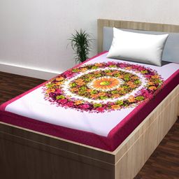 POORAK Pink & White Floral Printed Cotton 104 TC Single Bedsheet With 1 Pillow Cover-image-28