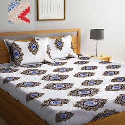 Arrabi Red & Blue Ethnic Motifs 300 TC 2 King Bedsheet with 4 Pillow Covers-image-82