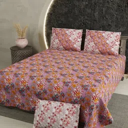 LIVING ROOTS Pink & White Floral Pure Cotton 300 TC King Bedsheet with 2 Pillow Covers-picture-12
