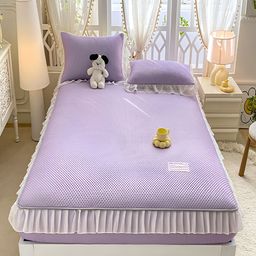 JC HOME Purple & White 160 TC Fitted Queen Bedsheet with 2 Pillow Covers-image-27