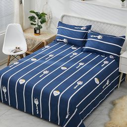 JC HOME Blue & White Striped 130 TC Queen Bedsheet with 2 Pillow Covers-image-17