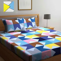 KLOTTHE Blue & White Geometric 210 TC 2 King Bedsheet with 4 Pillow Covers-16