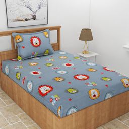 BREVARD Grey & Orange Cartoon Characters 180 TC Single Bedsheet With 1 Pillow Cover-20
