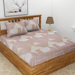 BREVARD Brown & White Geometric 210 TC Queen Bedsheet with 2 Pillow Covers-picture-8