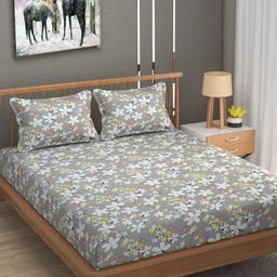 UrbanArts Grey & White Floral 180 TC King Bedsheet with 2 Pillow Covers-image-54