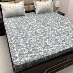 Pure Decor Grey & White Floral 350 TC Pure Cotton King Bedsheet with 2 Pillow Covers-image-98
